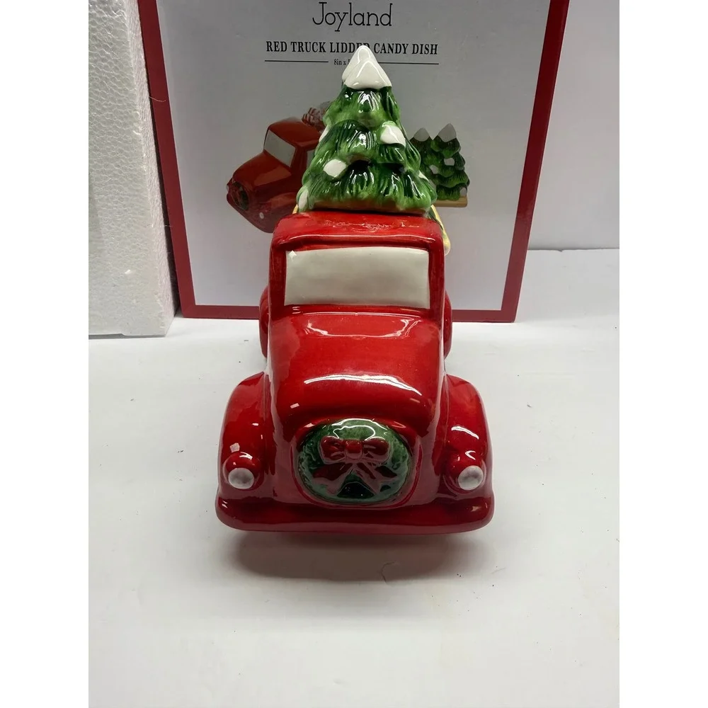 Joyland Red Truck Lidded Candy Dish Christmas Ceramic Holiday Decor 8x5x6in